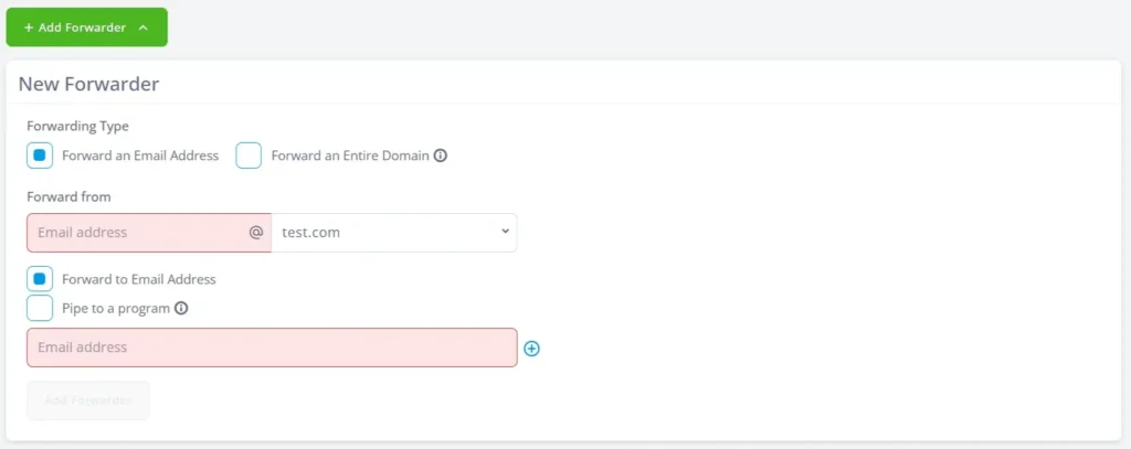 Email Forwarders срещу Catch-All срещу Whole-domain Forwarding: Кой ви е нужен?, И двата типа forwarder-и на един екран в SPanel